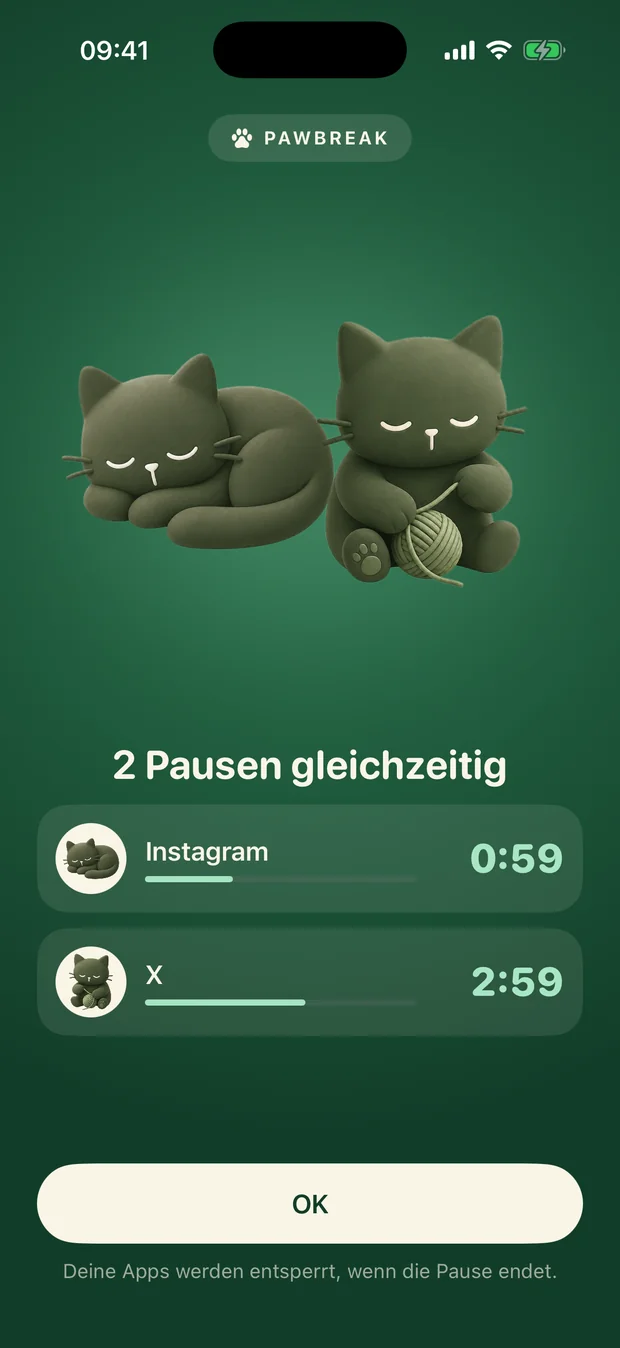 Katzen spielen zusammen auf dem Pausenbildschirm