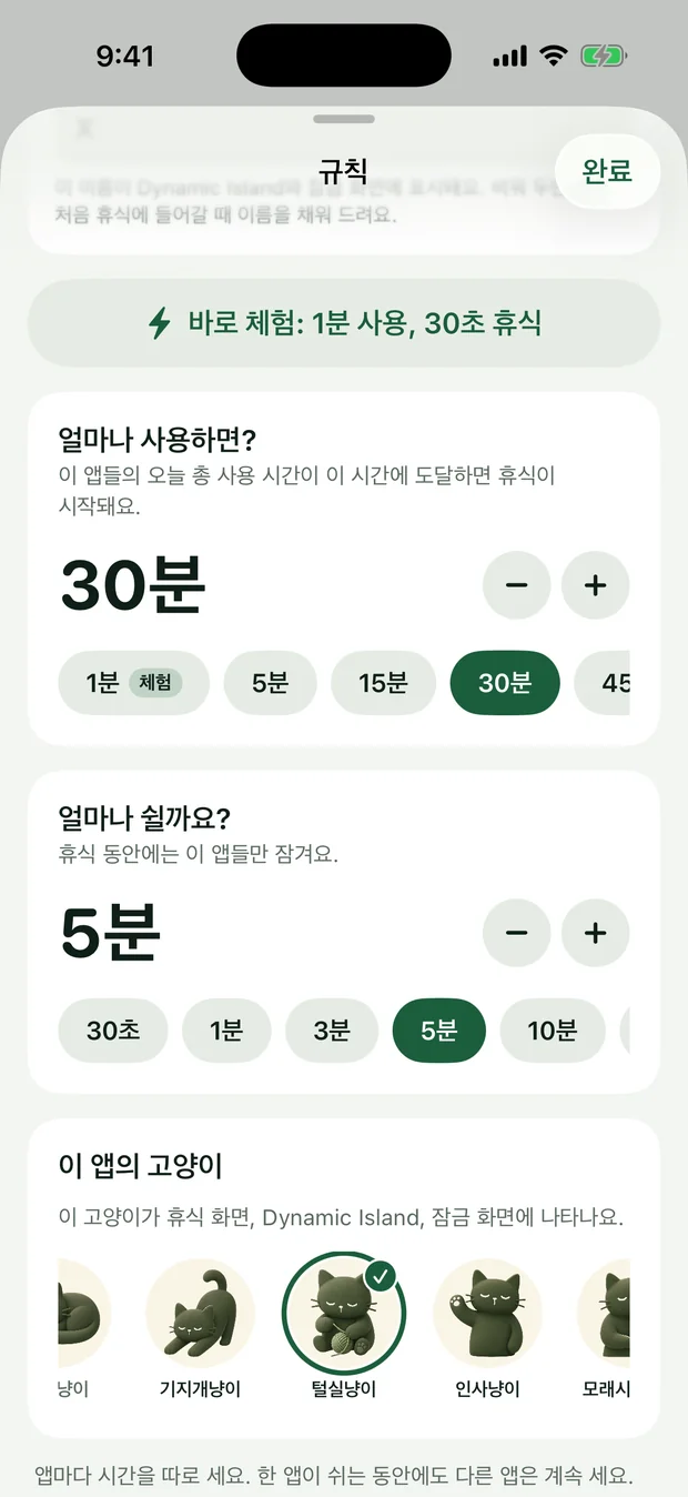 앱마다 고양이 고르기